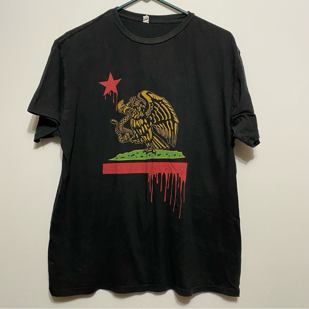 Mens Large Black Mexico Eagle Graphic Tee Patriotic Casual